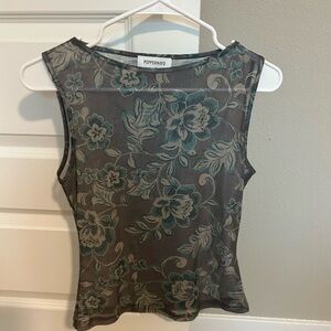 Peppermayo Floral Tank Top - Gray and Teal